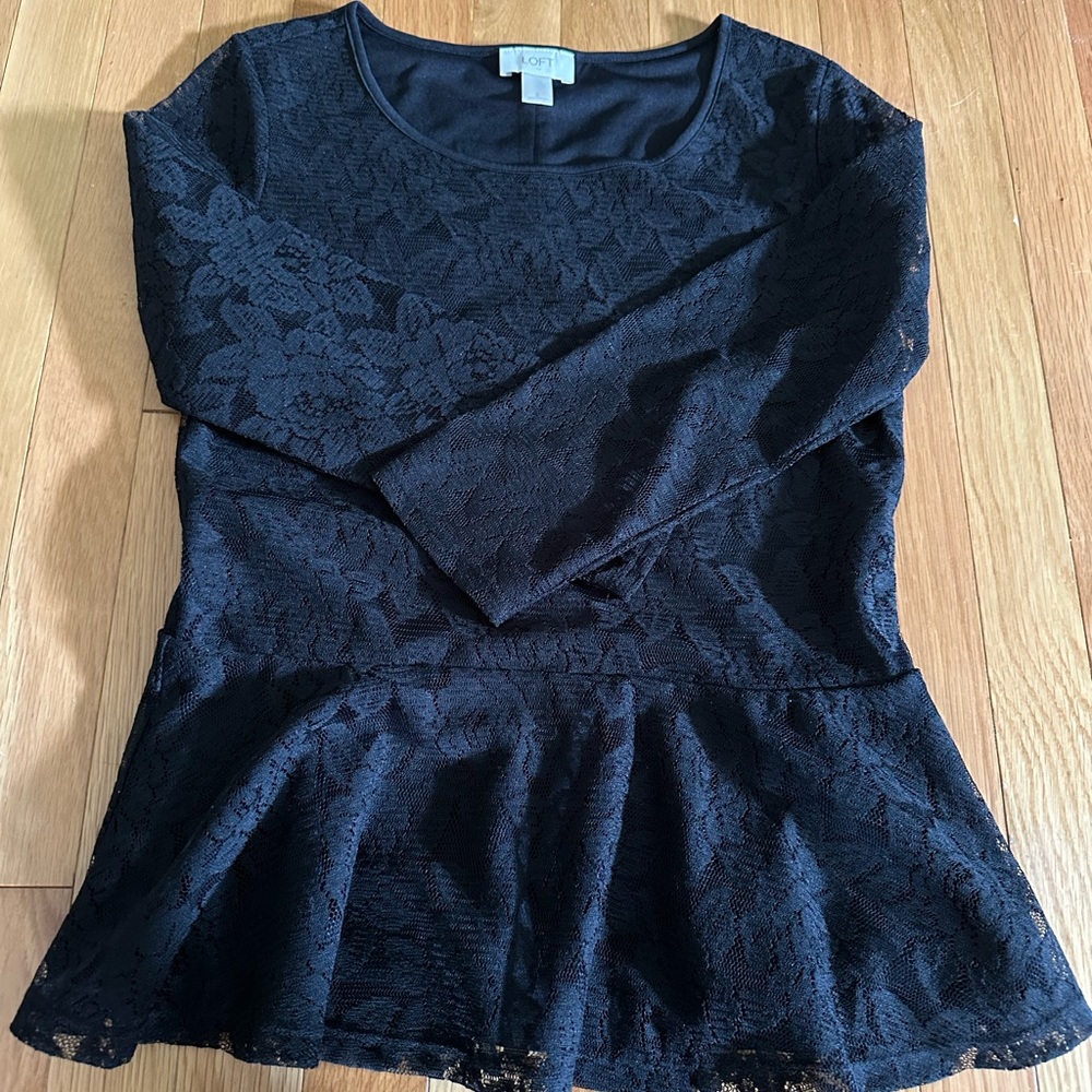 Loft size small black lace long sleeve scoop top.